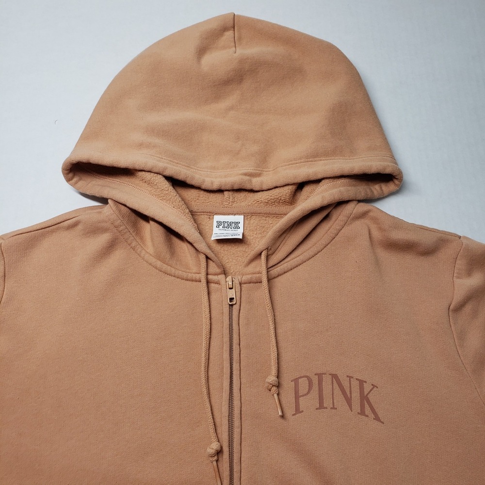 PINK Victoria's Secret Full Zip Hoodie Sweatshirt Womens XXL Brown Comfy Lounge - Picture 5 of 16